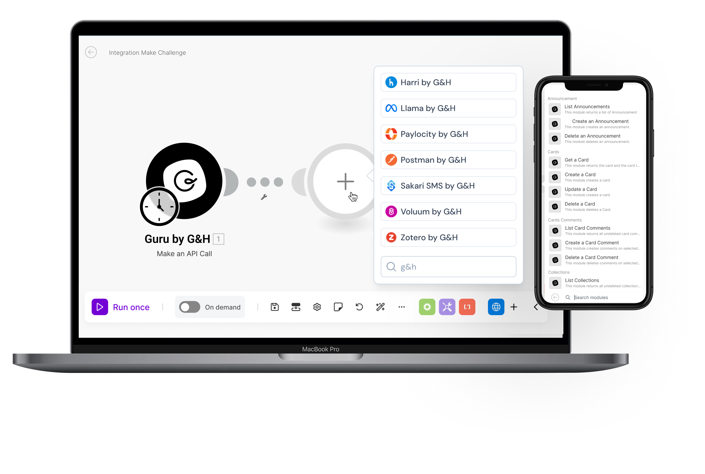 Showcase image of the Guru Make app integration by G&H Automation.